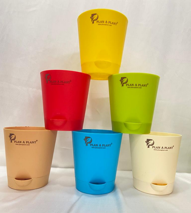Colourful self watering Pots (Round) 4 inches (set 6)