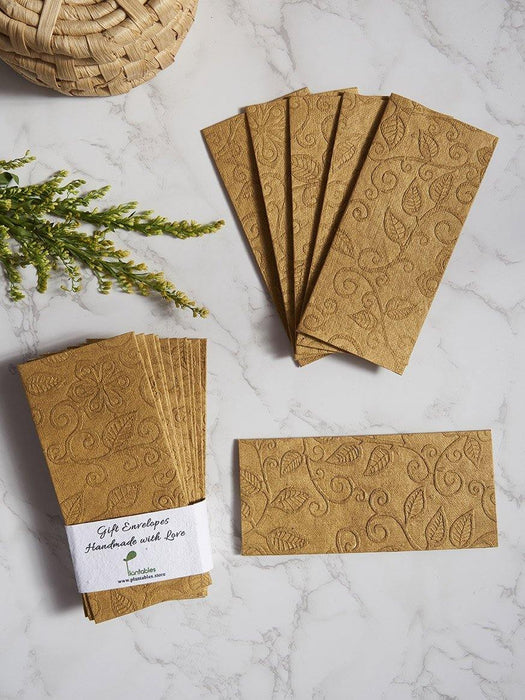 Golden Flora Handmade Paper Gift Envelopes (Set of 12)