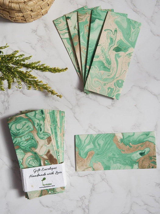 Jade Green Handmade Marble Paper Gift Envelopes (Set of 12)